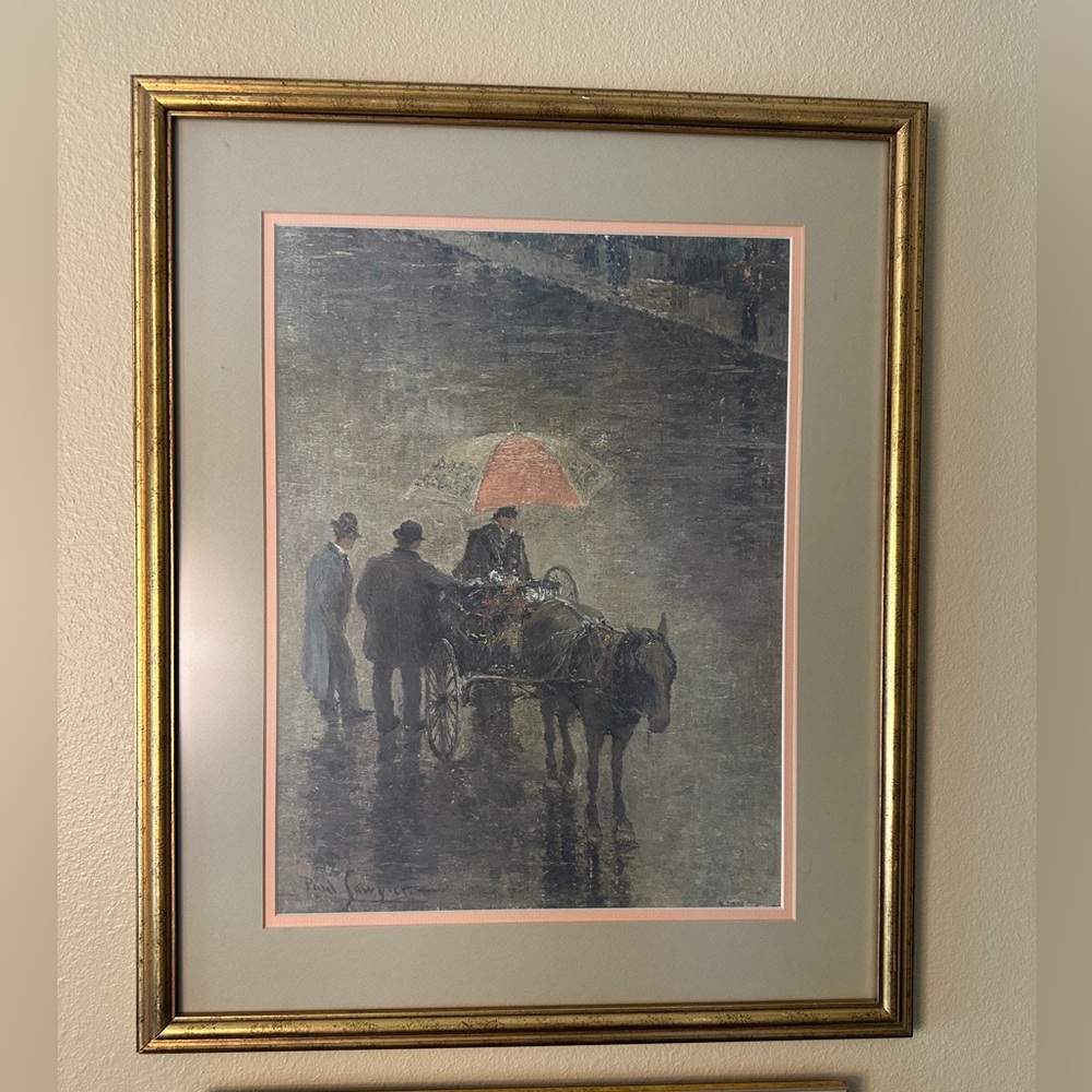 The Street Peddler by Paul Sawyier Framed Horse and Carriage Rain Scene Wall Art
